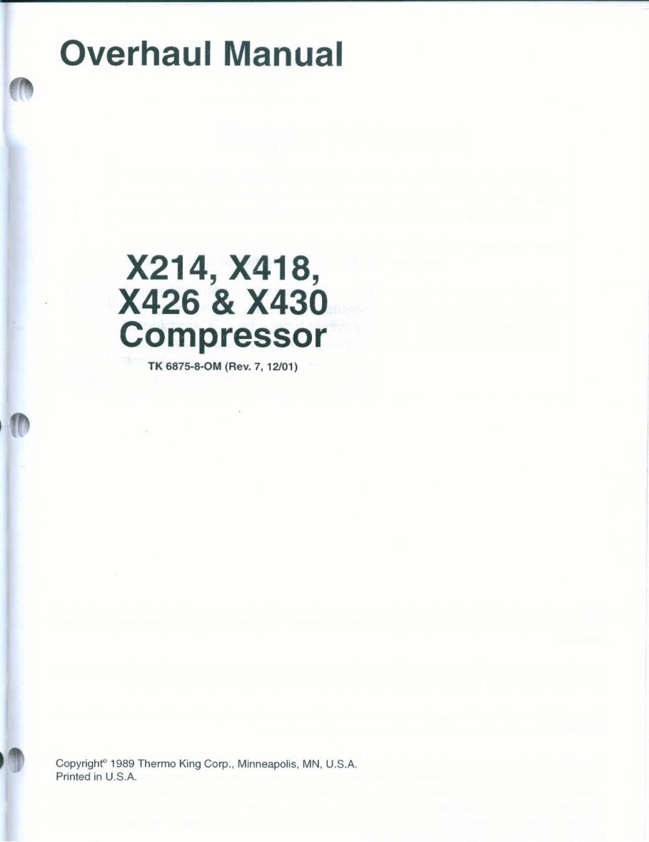 THERMO KING X214 X418 X426 X430 COMPRESSOR OVERHAUL Manual preview img 2