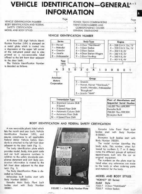 1973 AMC Hornet, Javelin, Gremlin, Matador, Ambassador Service & Repair Manual preview img 2