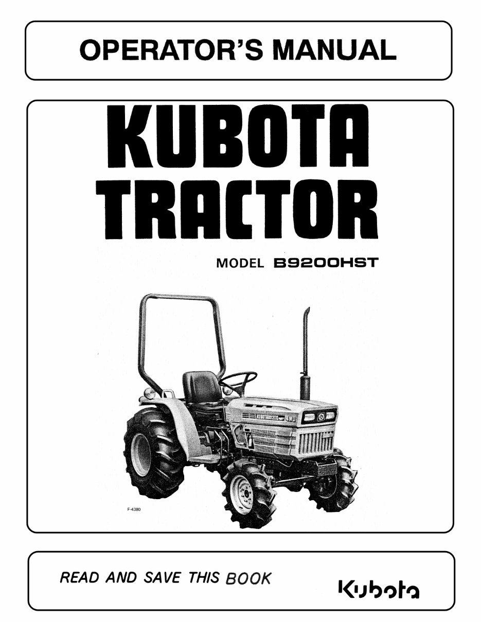 Kubota B9200 HST B9200HST Operator Manual preview img 1