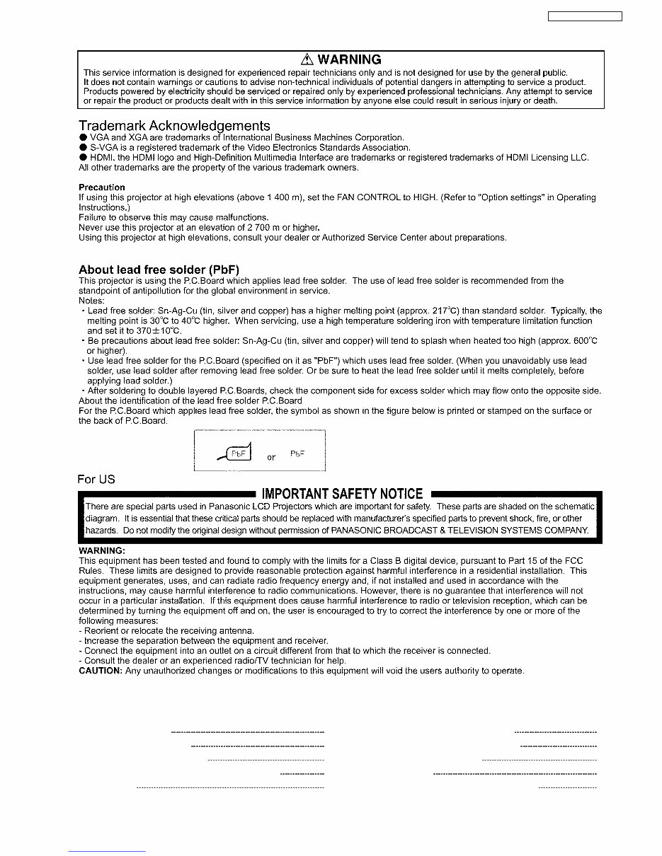 Panasonic PT-AE900 Service Manual & Repair Guide preview img 3