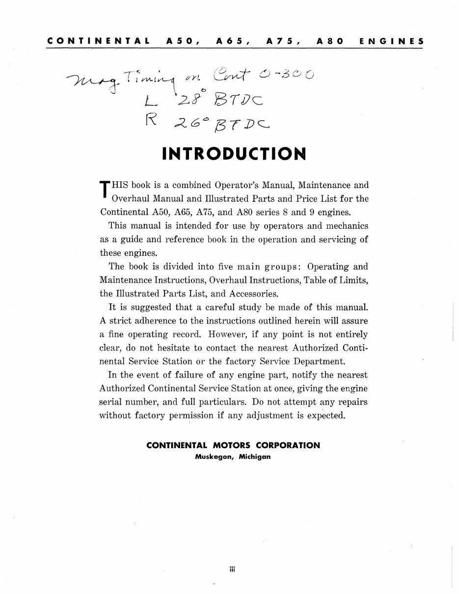 Continental A50 A65 A75 A80 Operator Manual Owner Manuals* preview img 3