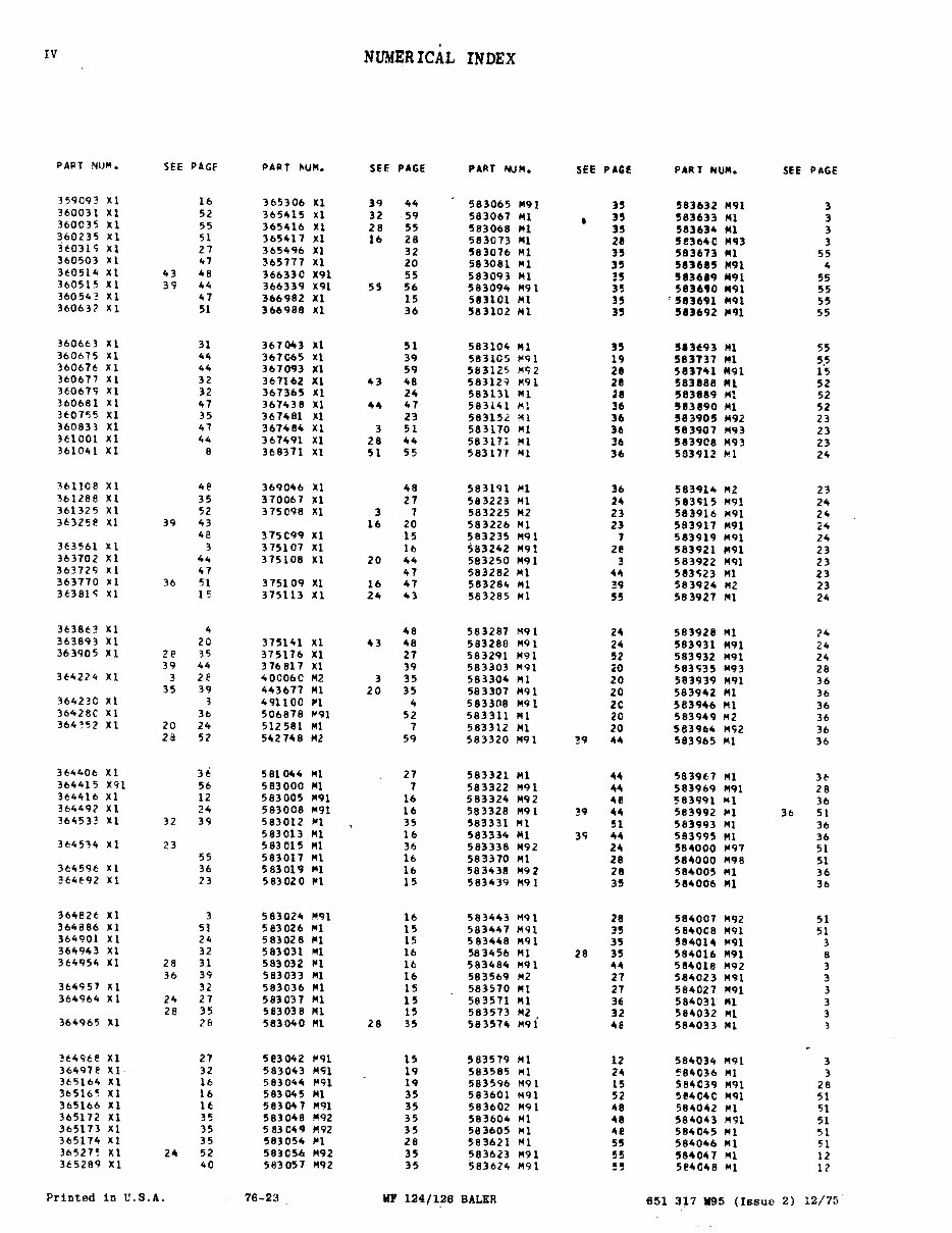Massey Fergusson MF 124 / 126 Baler Parts Catalog preview img 6