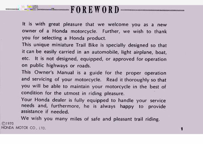 HONDA CT70 Owners Manual and Parts Catalog preview img 5