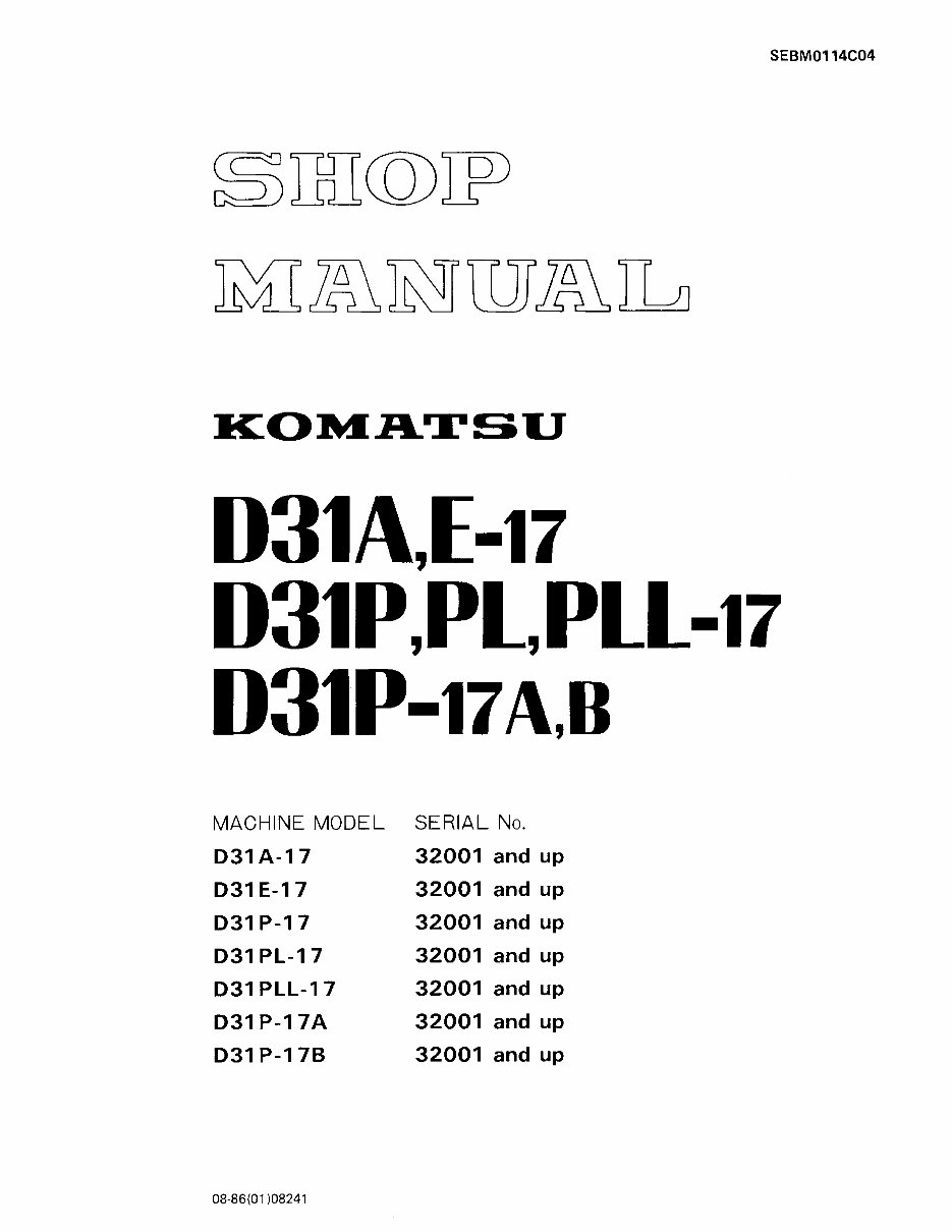 Komatsu D31A-17 D31E-17 D31P-17 Bulldozer Service Manual preview img 1