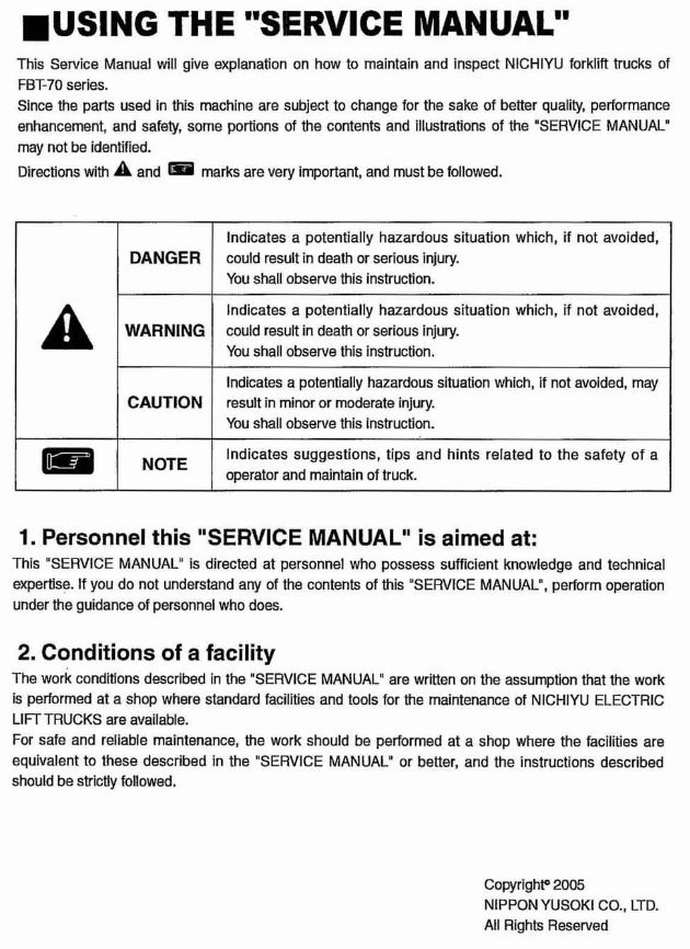 Nichiyu 70 Series FBT13P, FBT15P, FBT18P, FBT20PN Electric Lift Trucks Complete Workshop Service Repair Manual preview img 3