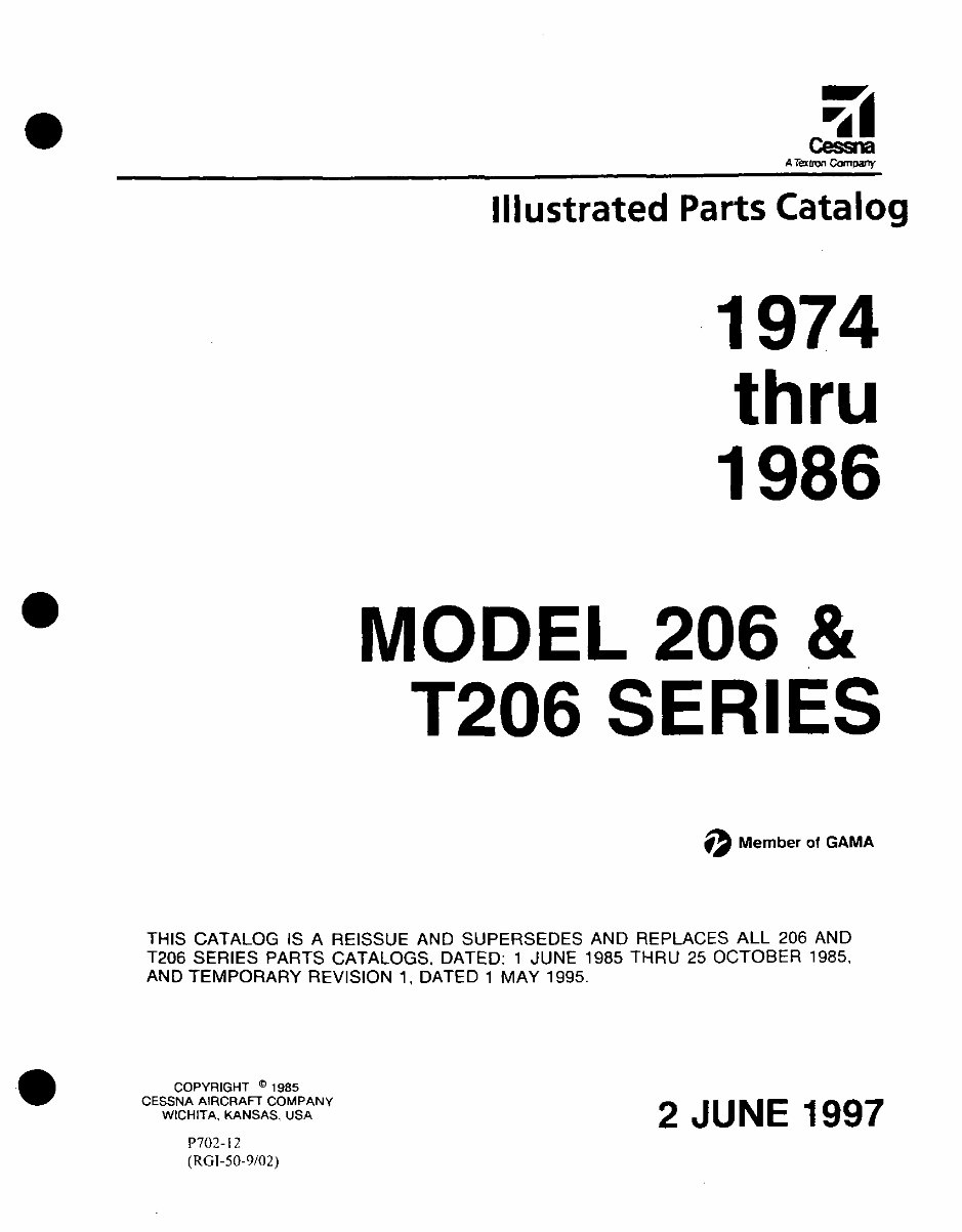 1974-1986 Cessna Model 206/T206 Aircrafts Parts Catalog preview img 1
