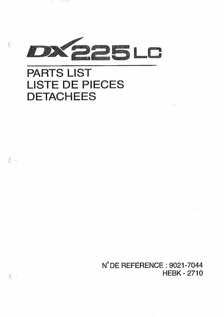 DAEWOO DOOSAN DX225LC Excavator Service Parts Catalogue Manual preview img 1