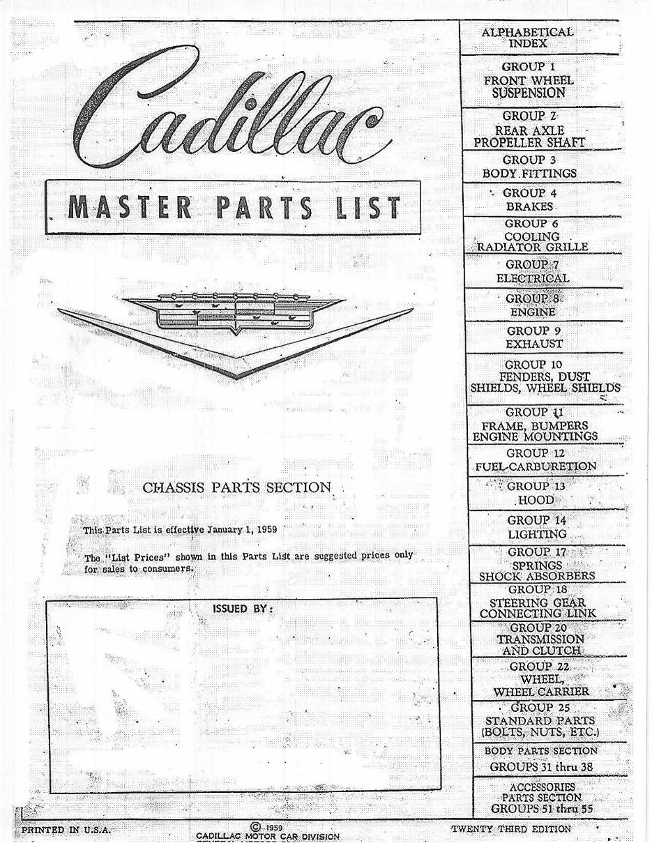 1947 1948 1949 1950 1951 1952 1953 1954 1955 1956 1957 1958 1959 Cadillac Chassis & Body Master Parts Catalog Coupe DeVille/Seda preview img 1
