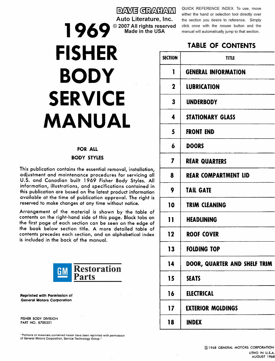 1969 Fisher Body Service Manual preview img 2