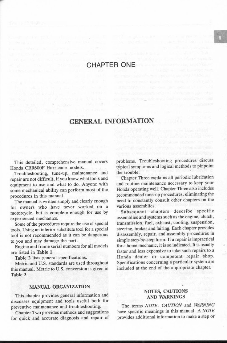 HONDA CBR600F1 HURRICANE Workshop Repair Manual 1987-1990 preview img 9