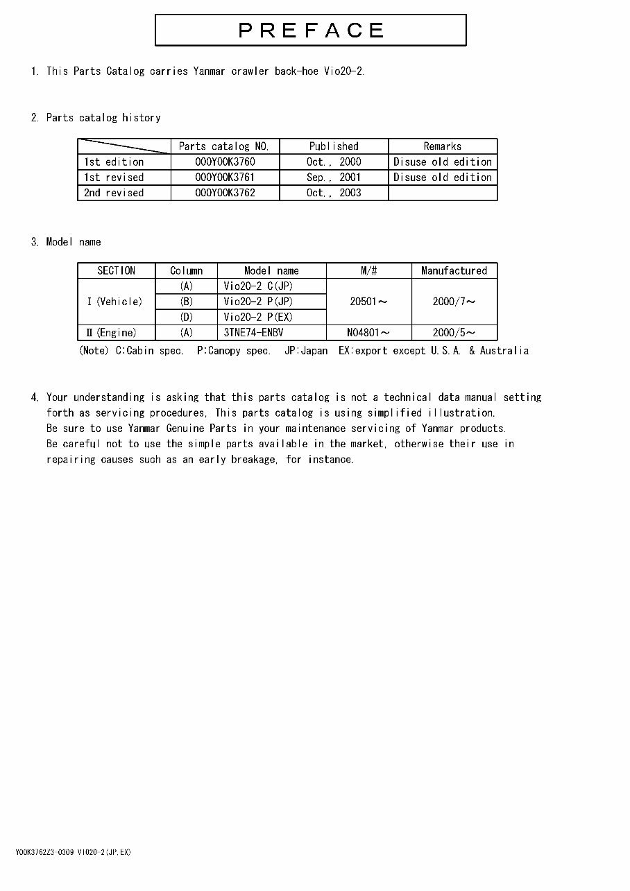 Yanmar VIO20-2 Crawler-backhoe Parts Catalogue preview img 1