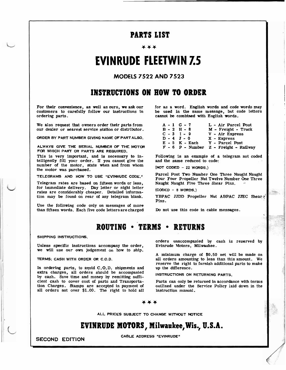 Evinrude fleetwin 7.5 outboard motor parts manual preview img 1