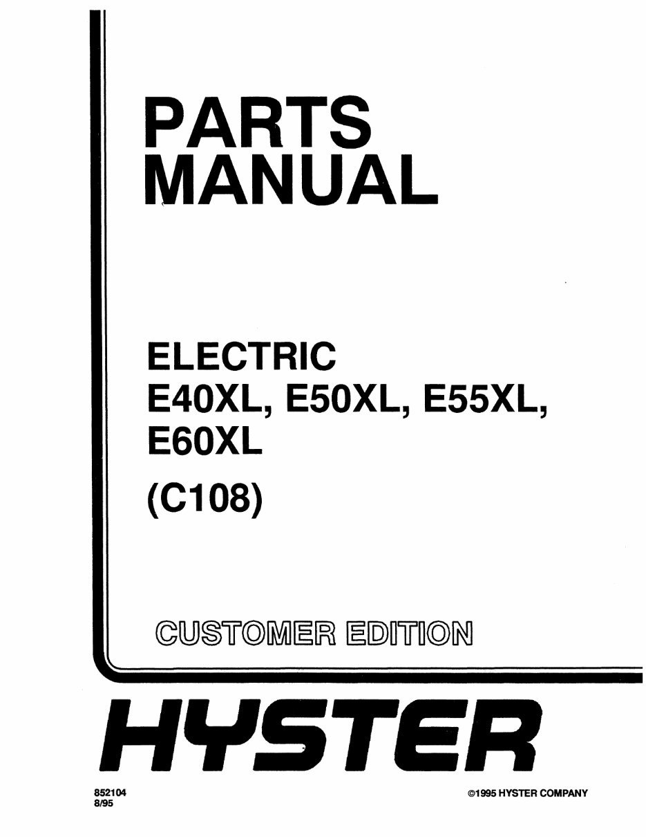 Hyster E40xl, E50xl, E55xl, E60xl Electric Forklift Complete Workshop Service Repair Manual preview img 1