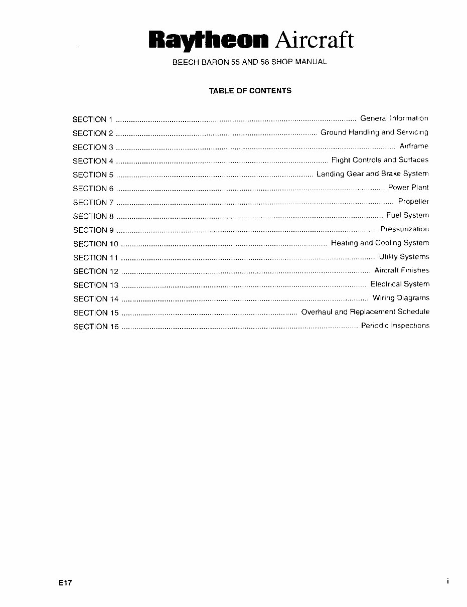 Beech Baron 55, 56, 58 Series Aircrafts OEM Service & Repair Manual preview img 10