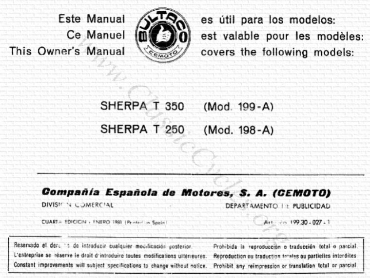 1964-1985 Bultaco Sherpa T250/T350 OEM Service & Repair Manual preview img 2