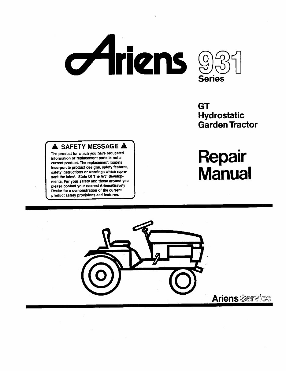 Ariens 931 Series GT Hydrostatic Garden Tractor Service & Repair Manual preview img 1