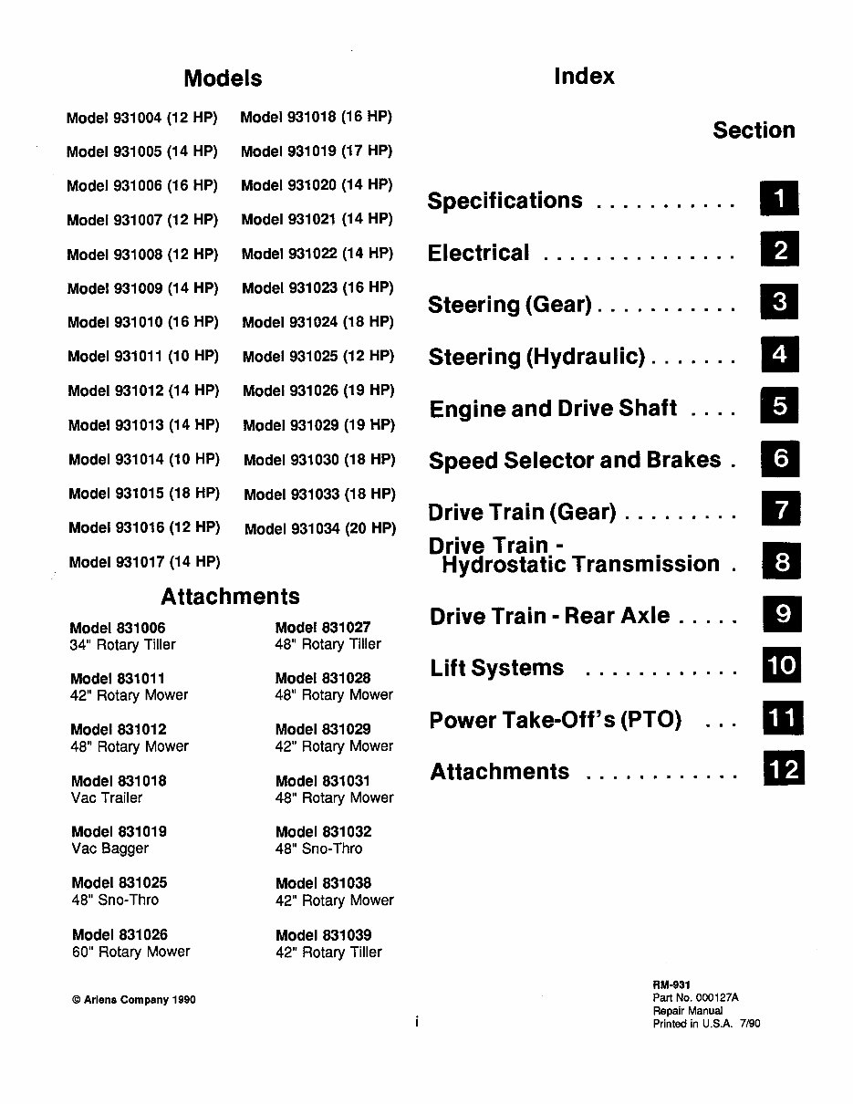 Ariens 931 Series GT Hydrostatic Garden Tractor Service & Repair Manual preview img 3