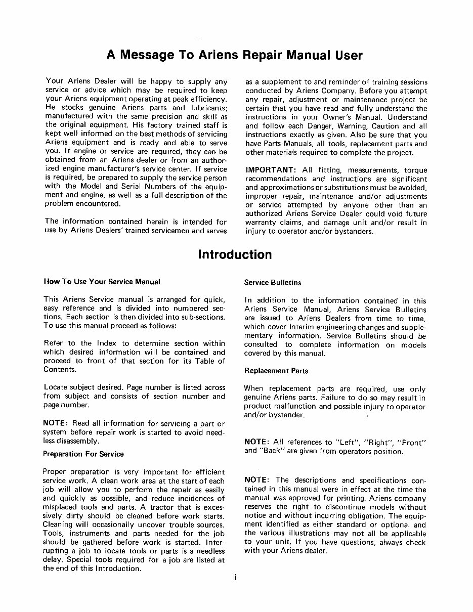 Ariens 931 Series GT Hydrostatic Garden Tractor Service & Repair Manual preview img 4