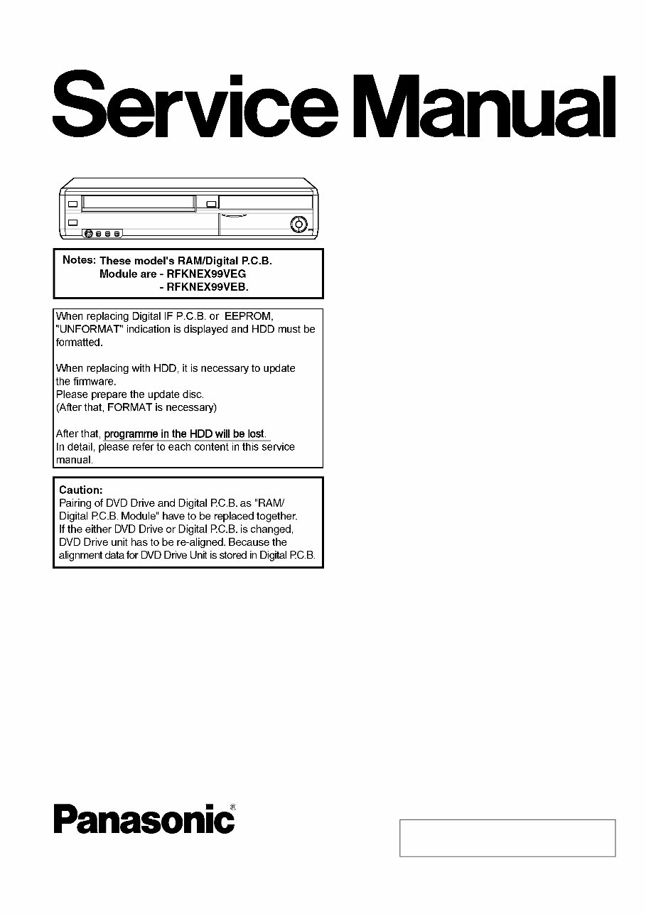 Panasonic DMR-EX99V EX99VEB EX99VEG Service Manual and Repair Guide preview img 1