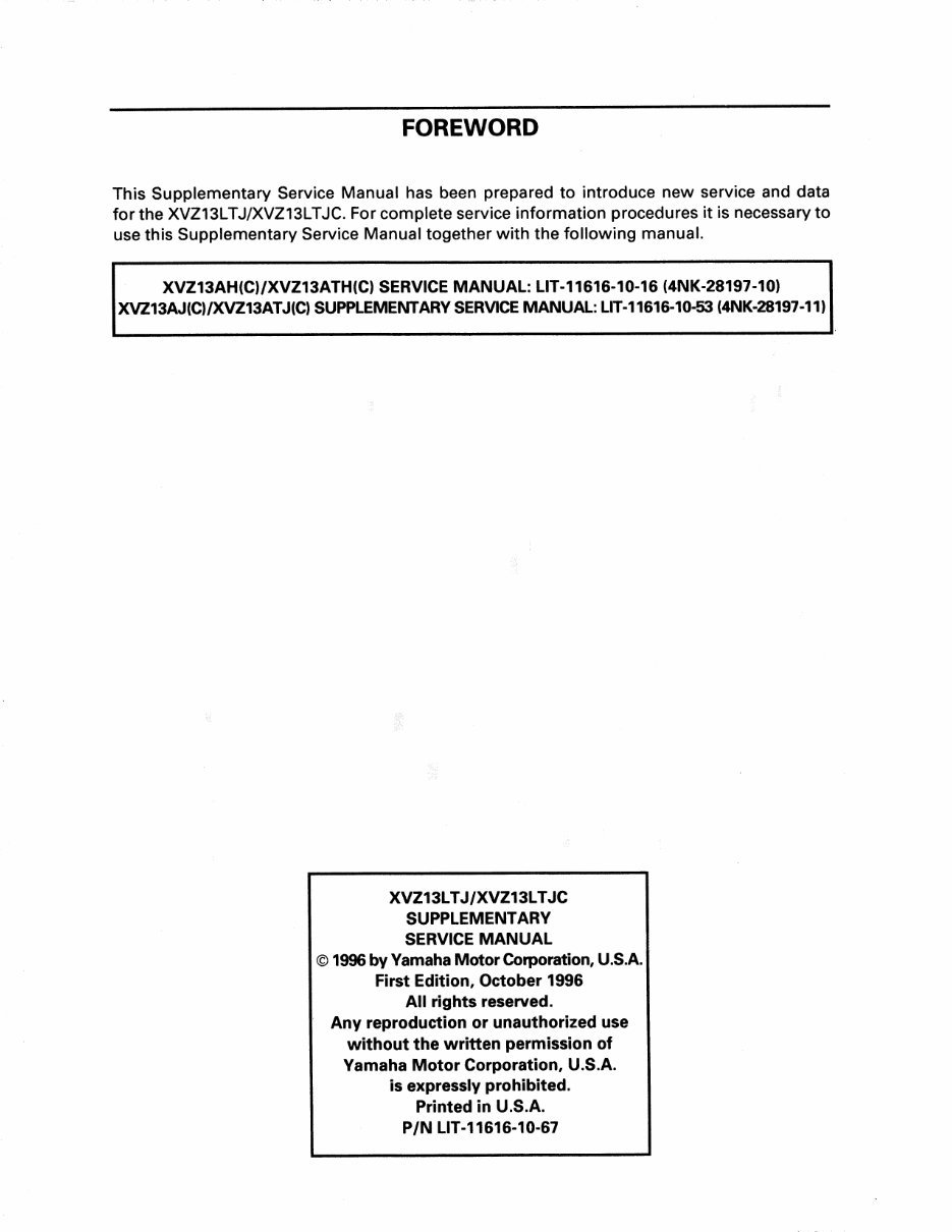 1996-2001 Yamaha Royal Star Boulevard XVZ1300A Service Manual Repair Manuals -and- Owner's Manual, Ultimate Set preview img 3