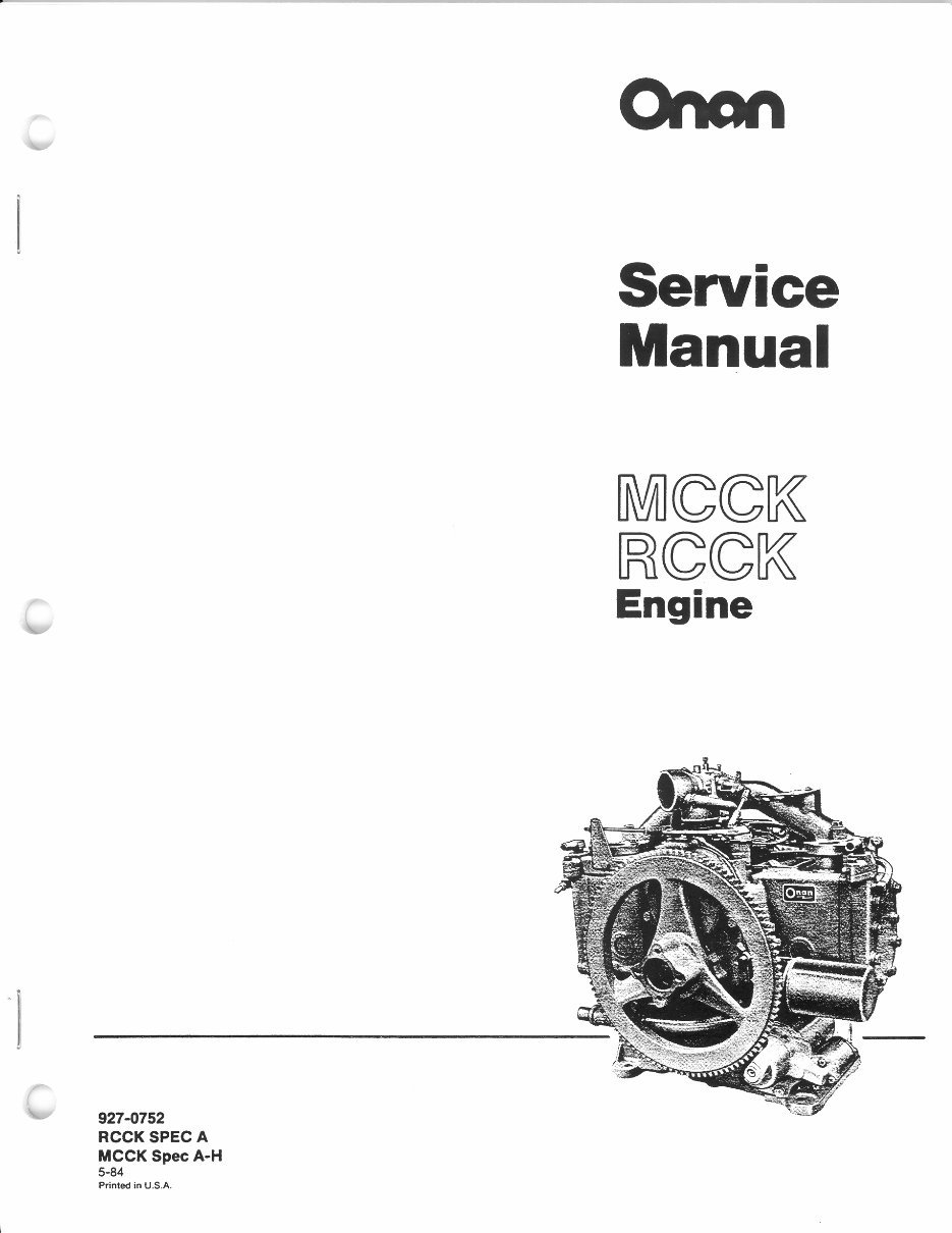 Onan MCCK Engine Service Repair Maintenance OVERHAUL Shop Manual 927-0752 preview img 1