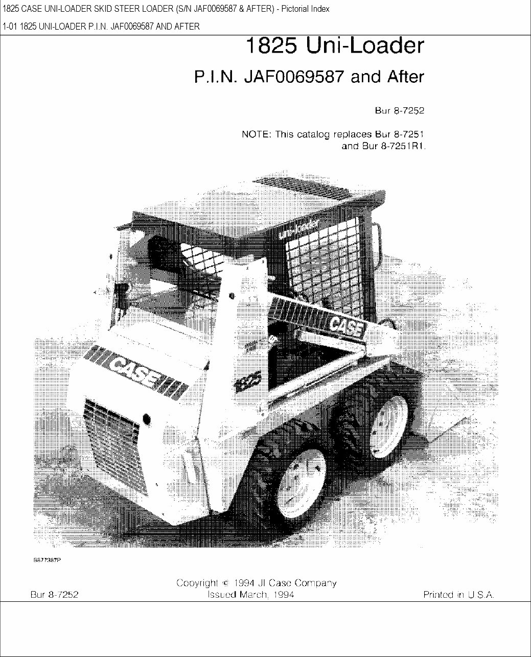 CASE 1825 Skid Steer Loader Parts Catalog Manual preview img 1