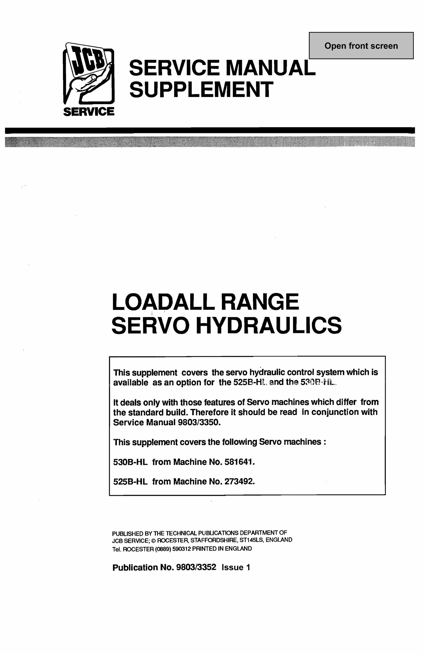 JCB 530B-HL 525B-HL LOADALL Range SERVO HydraulicS Manual preview img 1