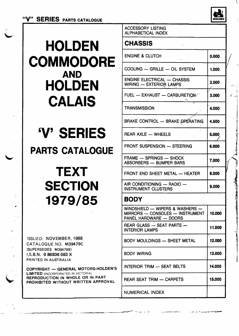 HOLDEN COMMODORE VB VC VH VK Parts BOOK BROCK SS HDT preview img 1