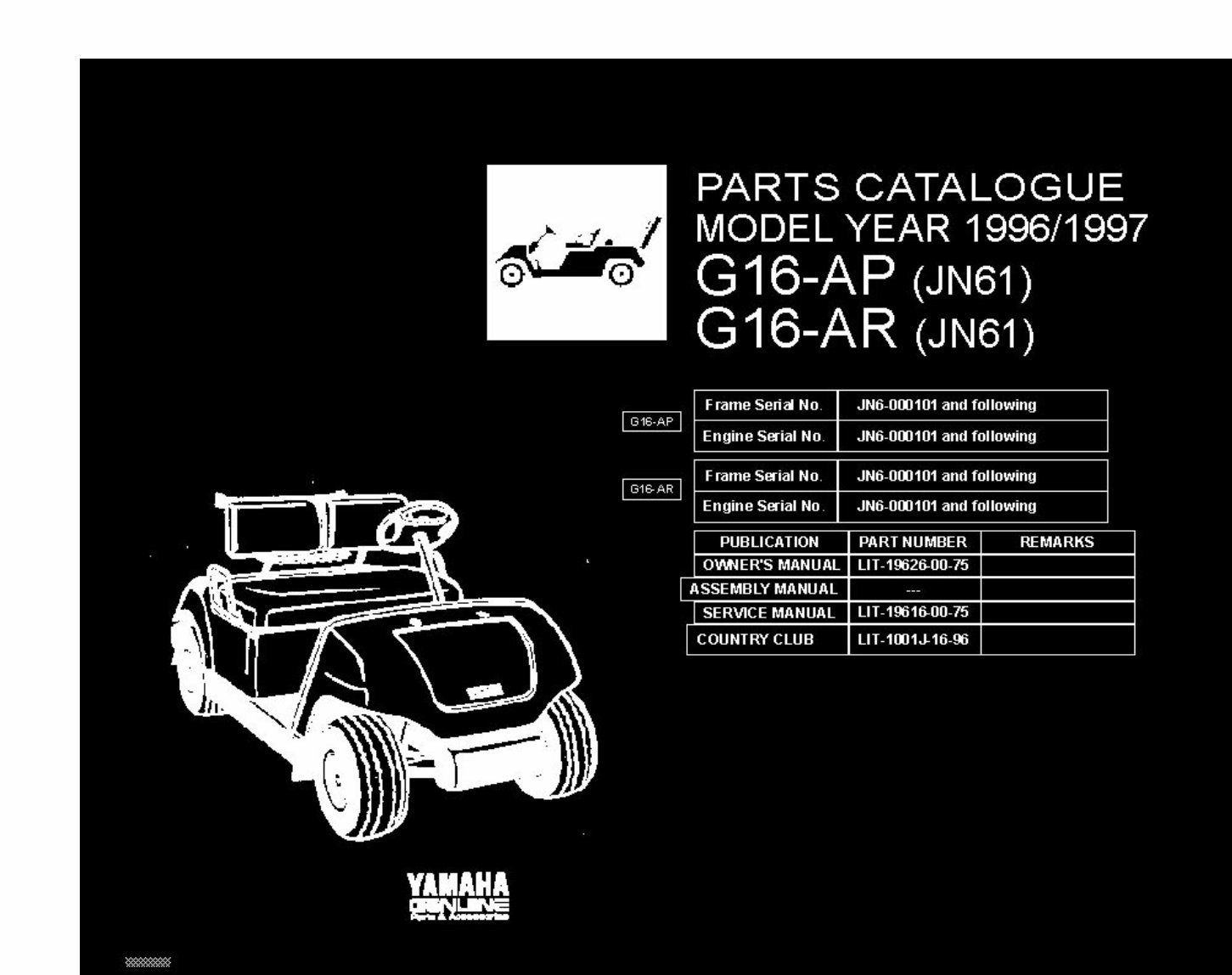 YAMAHA G16AP G16AR JN61 GOLF CART Parts Manual Catalog preview img 1