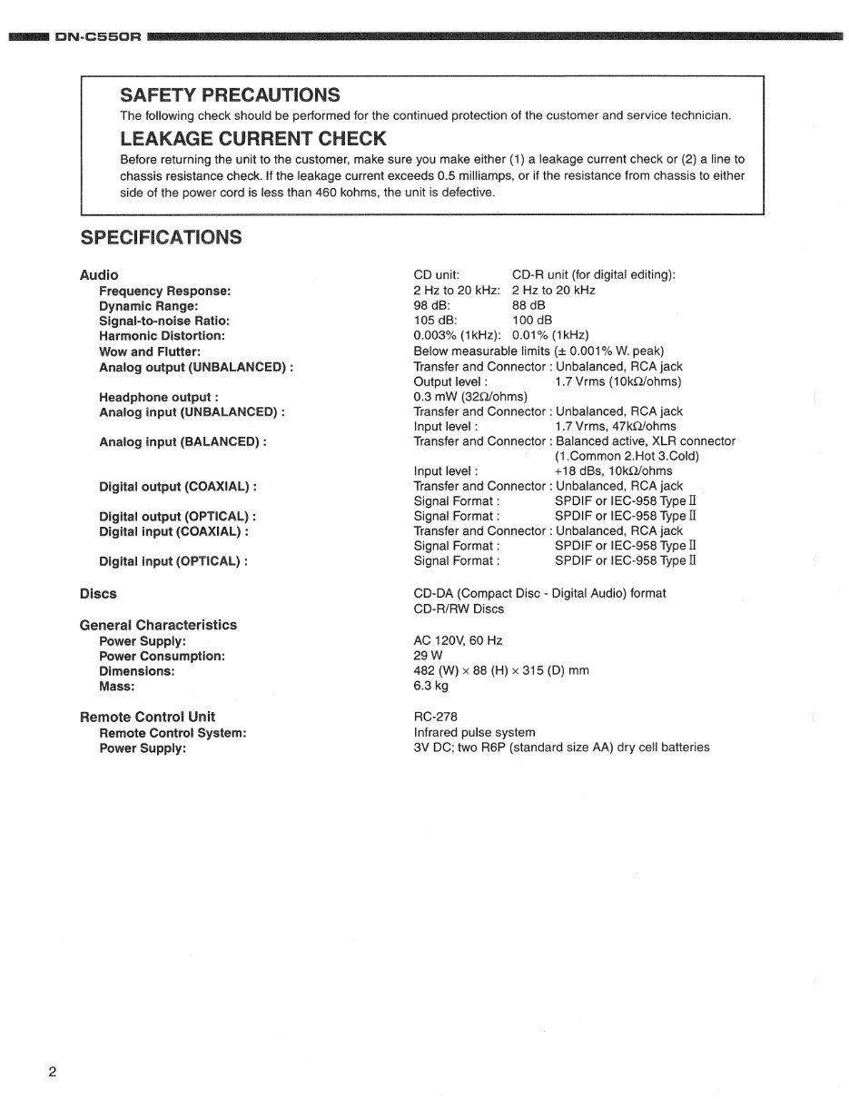 Denon DN-C550R Service Manual preview img 2