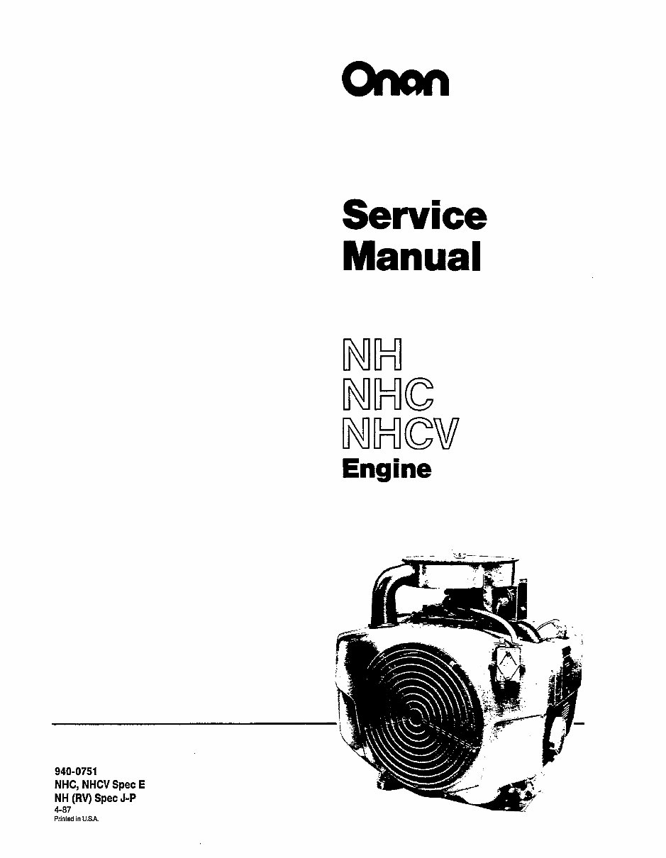 Onan NHC, NHCV, NH Series Service Manual Cummins Onan Generator Repair Book 940-0751 preview img 1