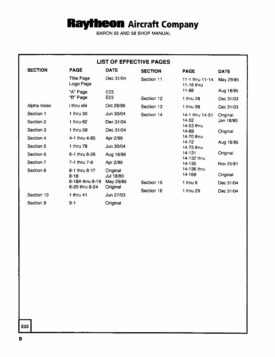 Beechcraft Baron 55 Series Service Manual Shop Manual