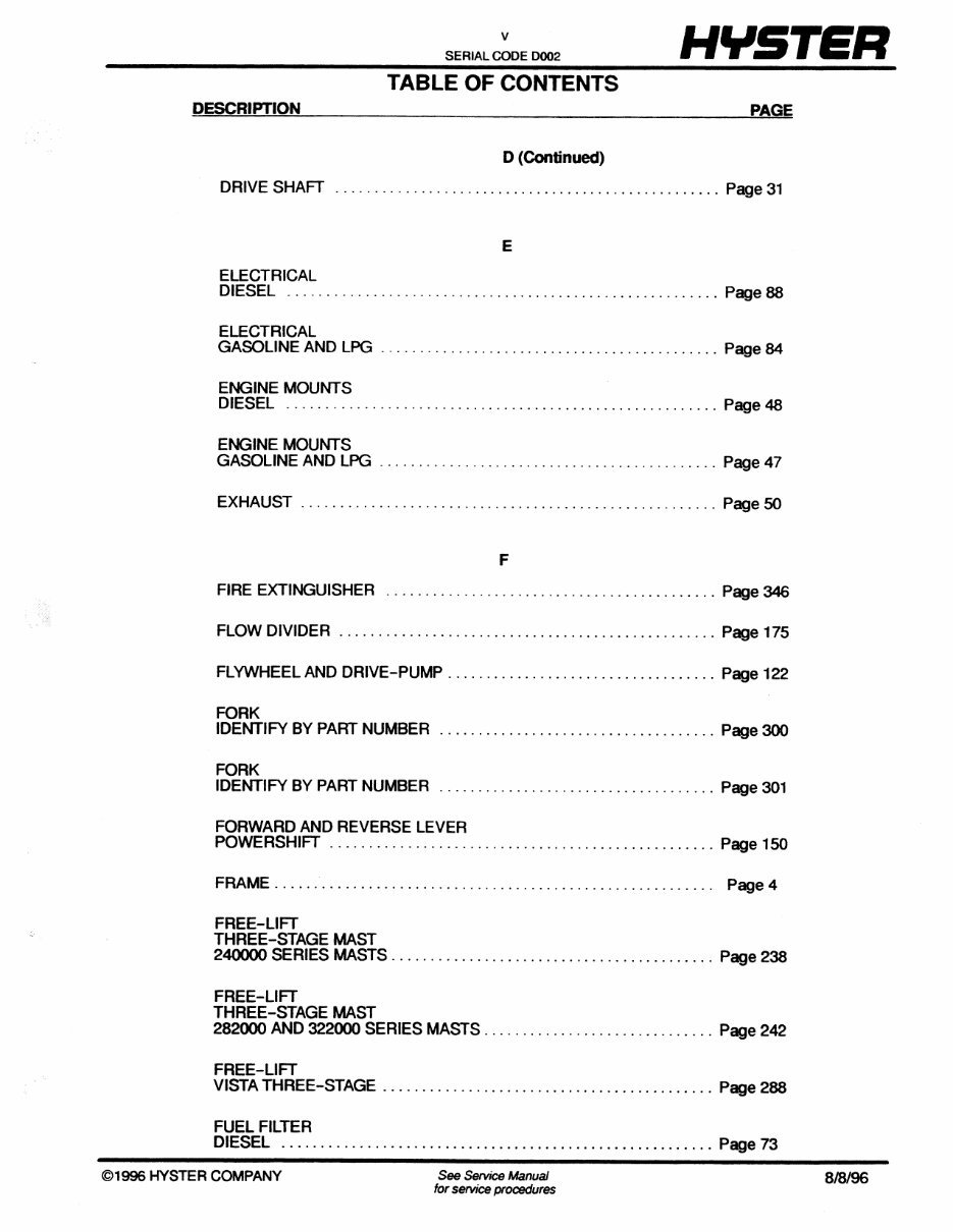 Hyster Spacesaver D002 (S30E, S40E, S50E, S60ES) Forklift Parts Manual preview img 6