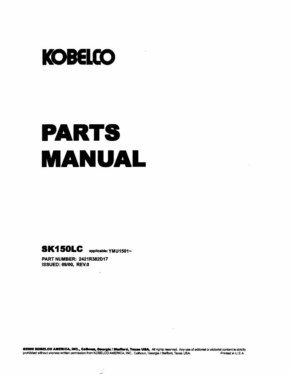 Kobelco SK150LC MARK IV Hydraulic Exavator Illustrated Parts List Manual - After Serial Number YMU1501; With CUMMINS Diesel Engi preview img 3