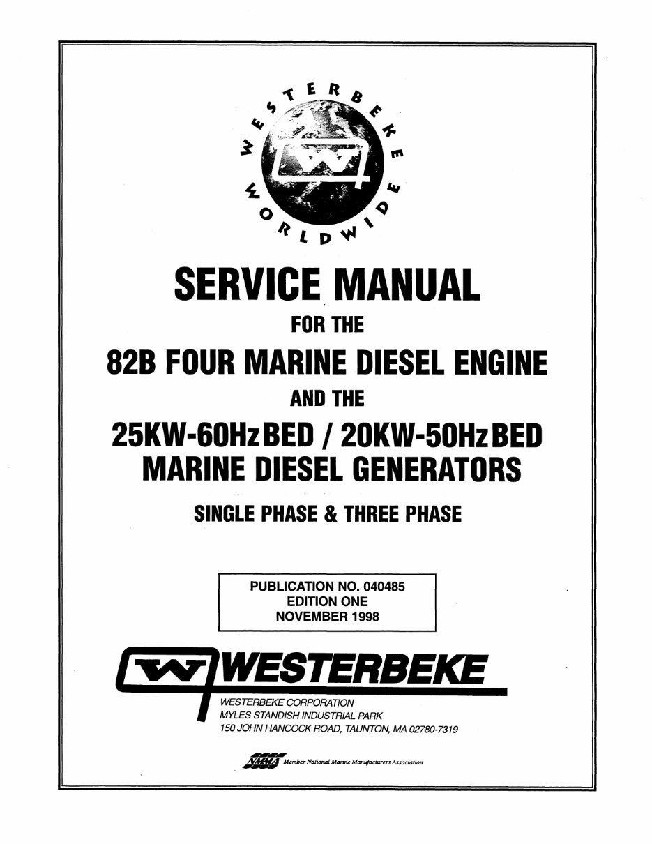 WESTERBEKE 82B FOUR Marine Diesel Engine Workshop Manual preview img 1