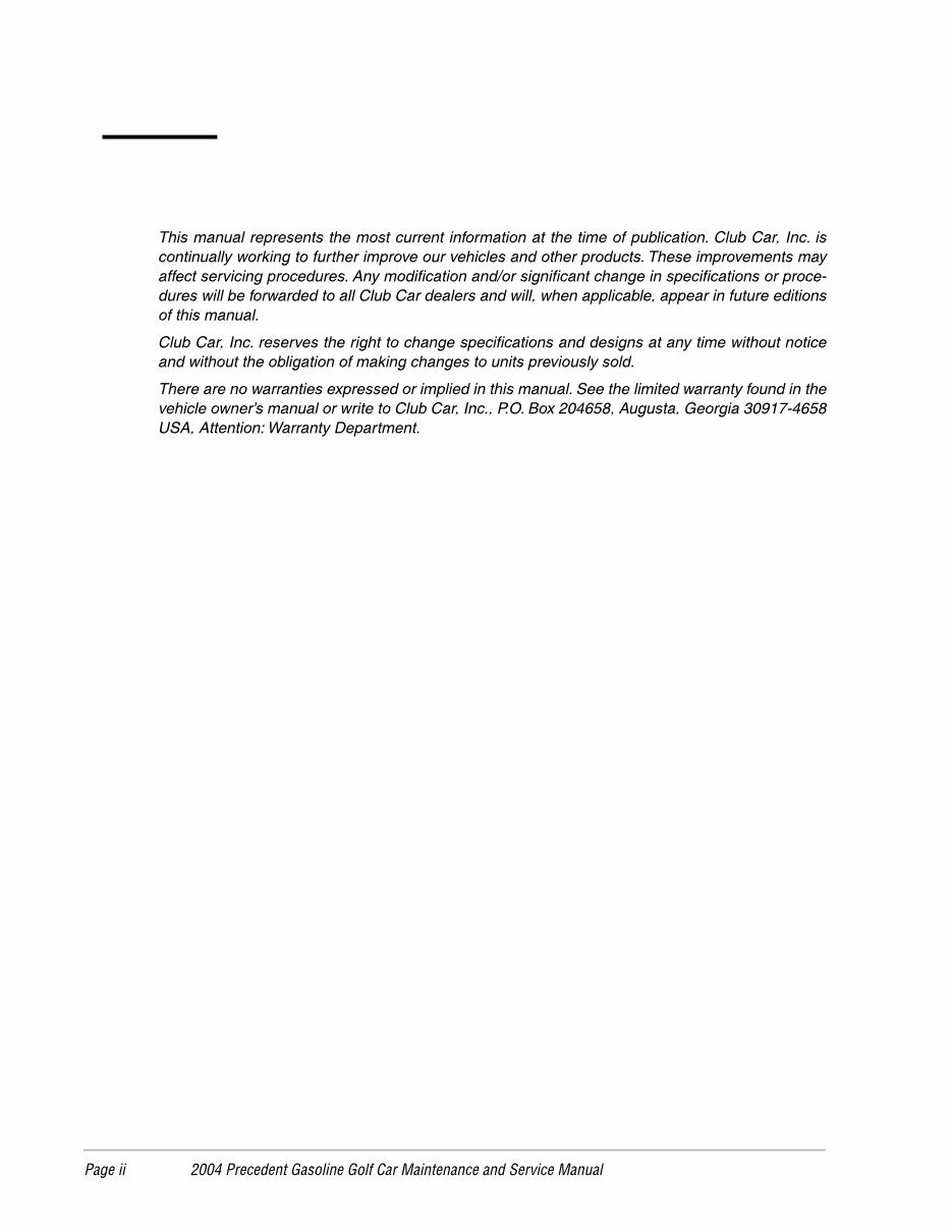 2004 Club Car Precedent Gas Factory Service & Work Shop Manual preview img 4