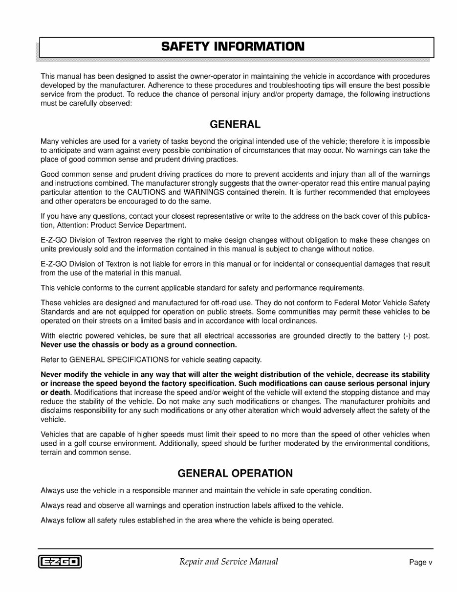 2002 E-Z-Go TXT Electric Freedom Golf Cart Factory Service & Work Shop Manual preview img 7