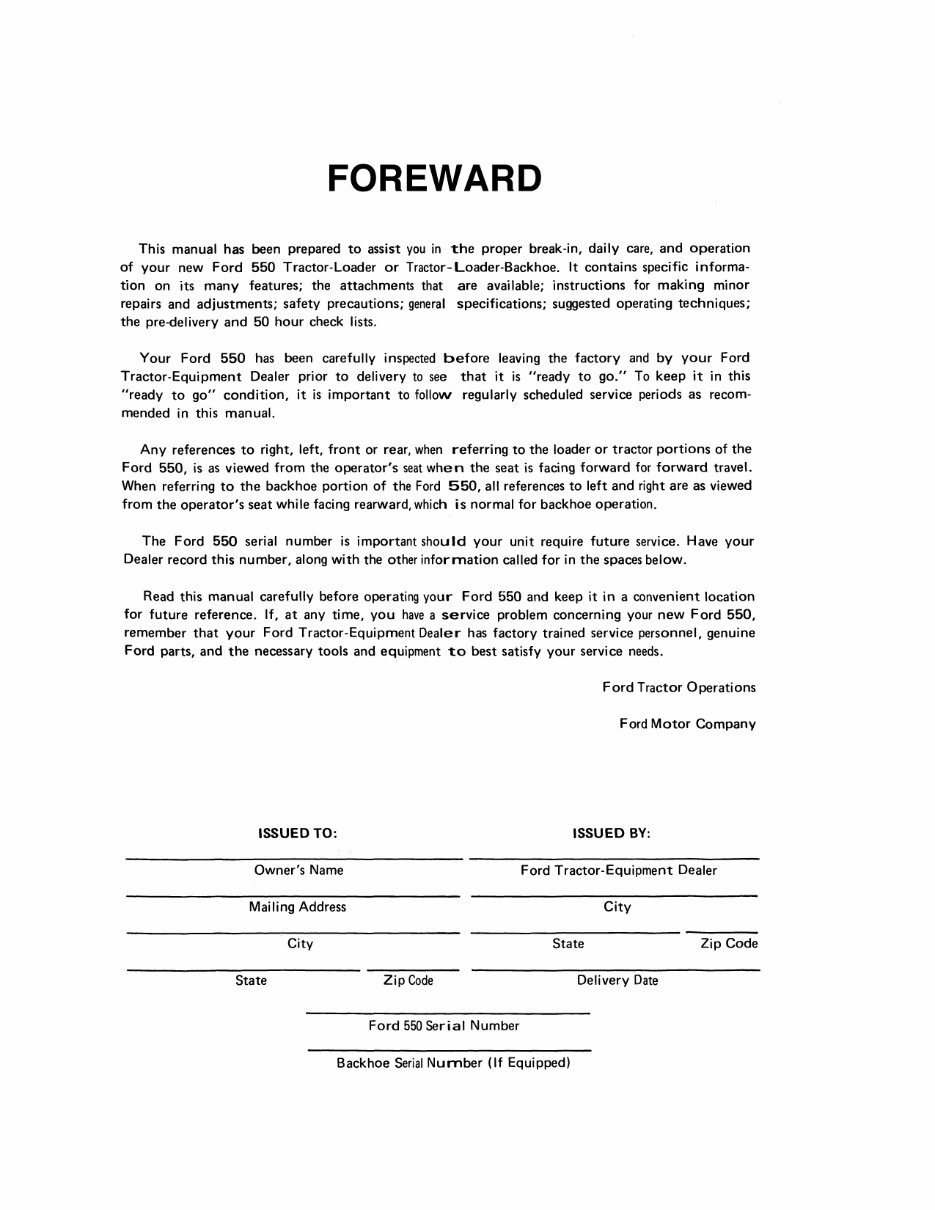 Ford 550 Tractor Loader Backhoe Factory Operators Owner Manual - IMPROVED - preview img 3