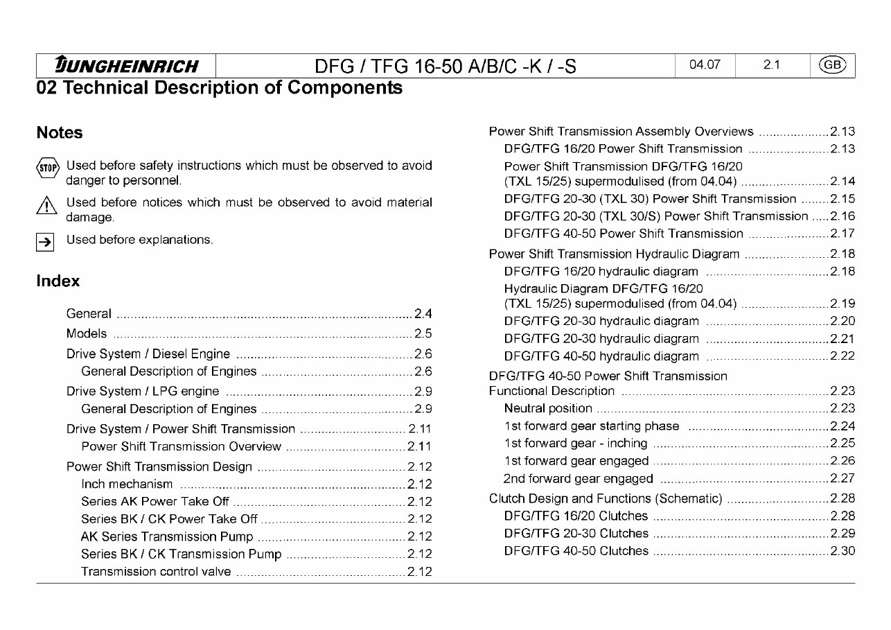 Jungheinrich Fork Truck Type DFG/TFG 316S/320S/420S/425S/430S/540S/545S/550S Workshop Service Manual preview img 3