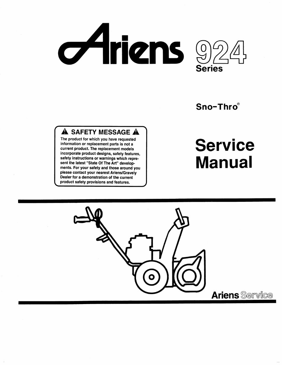 Ariens 924 Series Sno-Thro Snow Blowers OEM Service & Repair Manual preview img 1