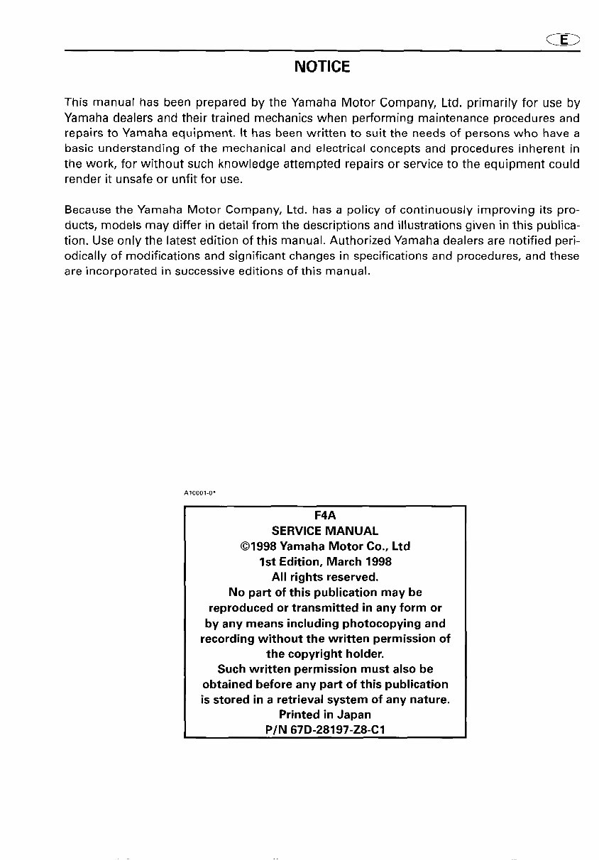 1998-2009 Yamaha F4 (4 HP 4-Stroke) Outboards OEM Service & Repair Manual preview img 3