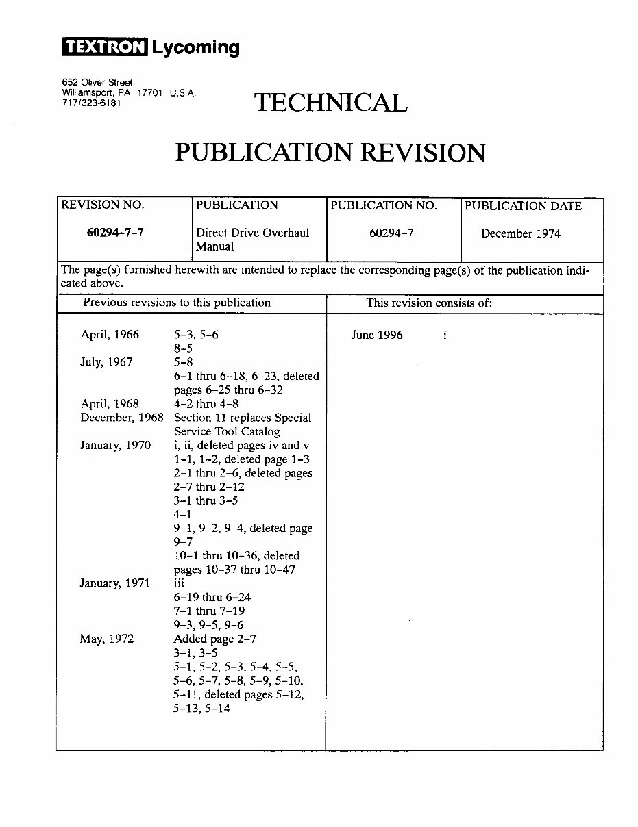 Lycoming direct drive 4 - 6 cyl overhaul manual, preview img 3