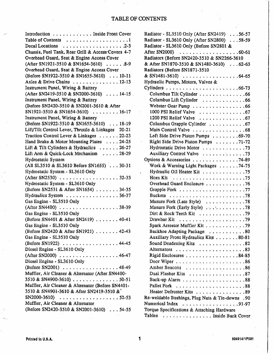 GEHL SL3510/SL3610 SL 3510 / SL 3610 Skid Loader Illustrated Master Parts List Manual Form No. 904914 R preview img 3