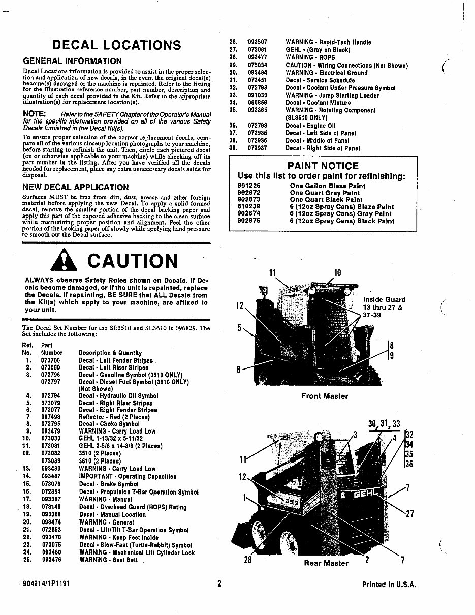 GEHL SL3510/SL3610 SL 3510 / SL 3610 Skid Loader Illustrated Master Parts List Manual Form No. 904914 R preview img 4