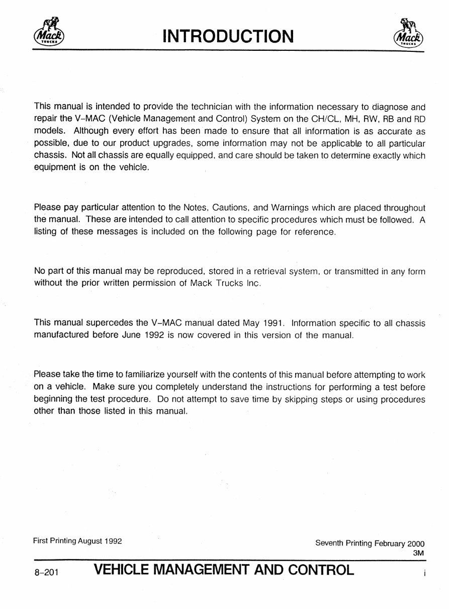 Mack Vmac I V-mac 1 Service Manual preview img 2