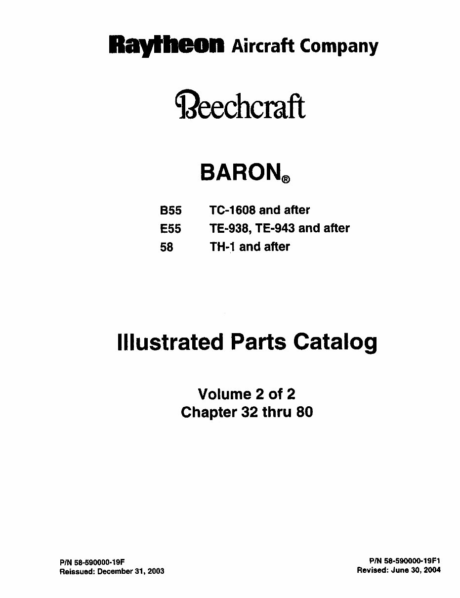 Beechcraft Baron B55 E55 58 Illustrated Parts Catalog