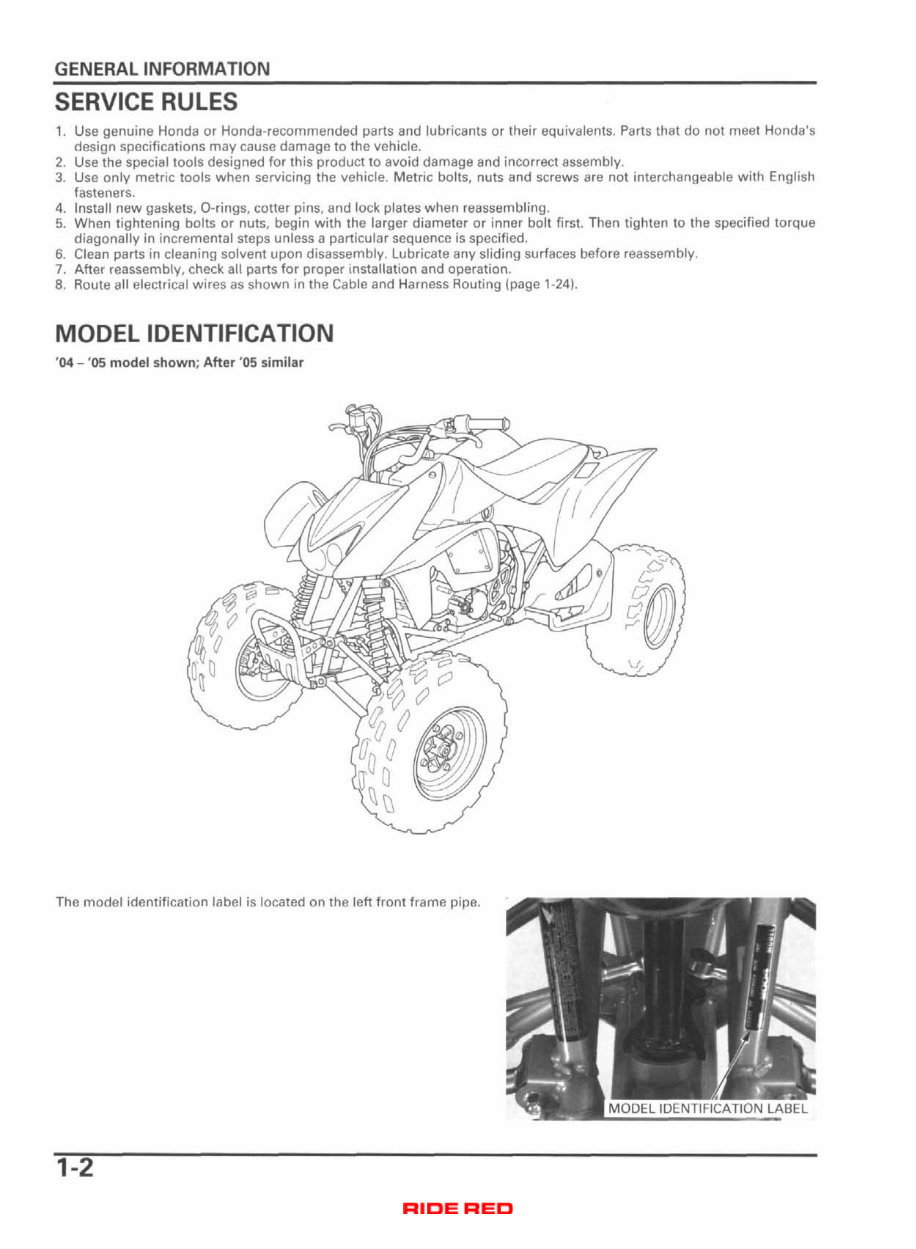 2004-2009 Honda TRX450R TRX450ER Service & Repair Manual preview img 6