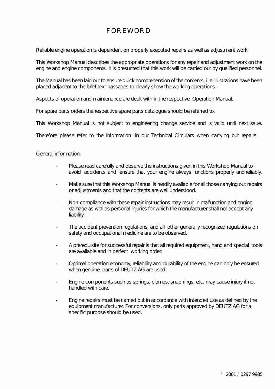 Deutz F4M 1008 Engine Workshop Service Manual for Repair preview img 5