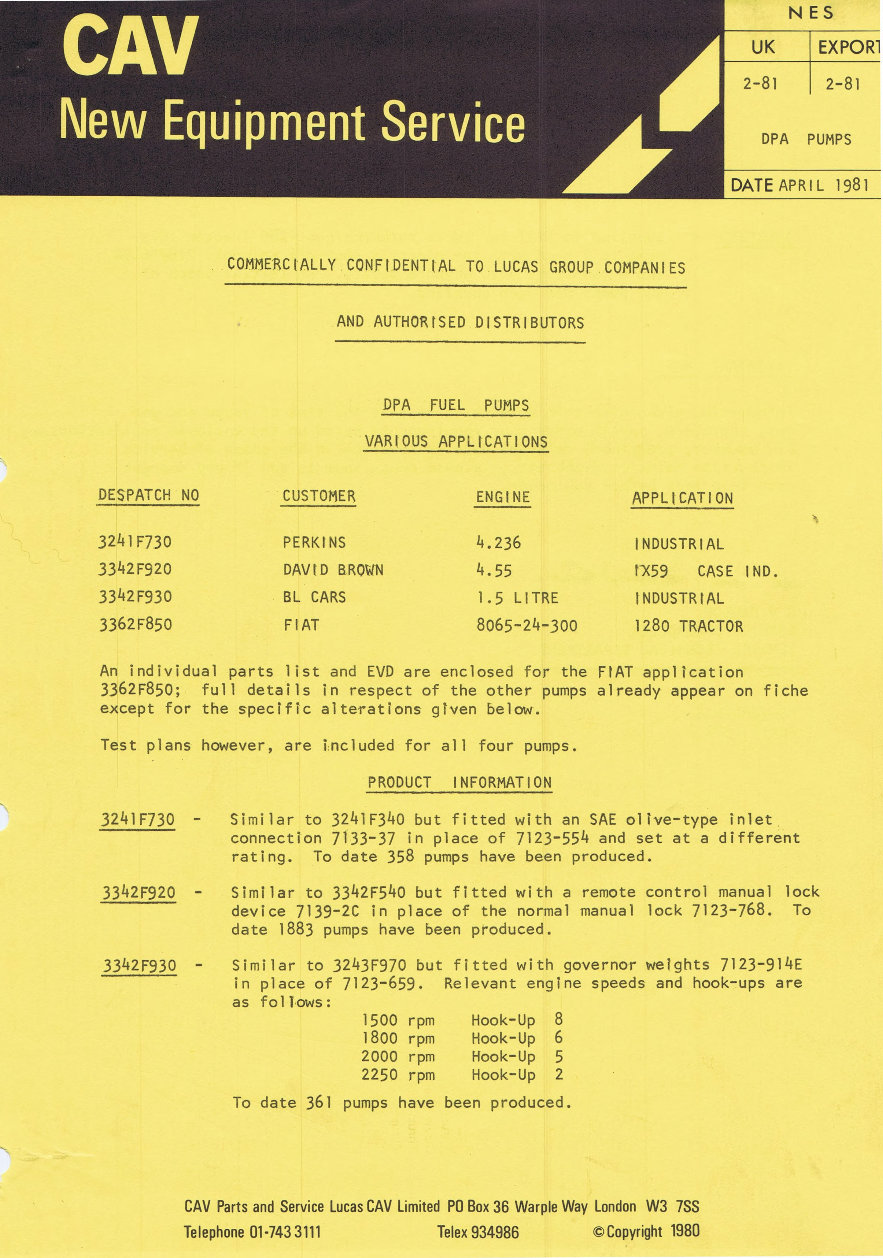 Cav DPA Fuel Pumps Parts manual ISO Test plans preview img 1