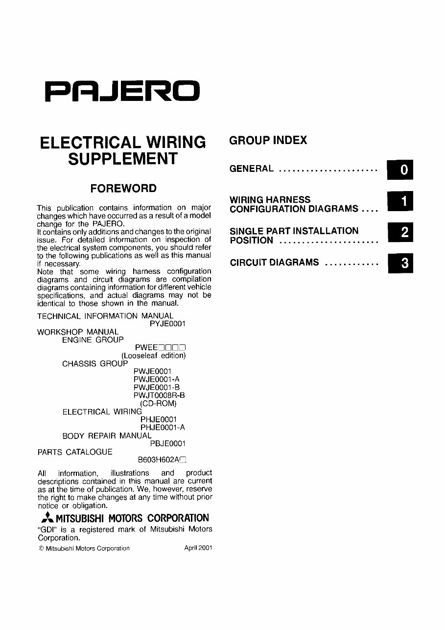 2001-2003 Mitsubishi Pajero Electrical Wiring Diagrams Manual preview img 2